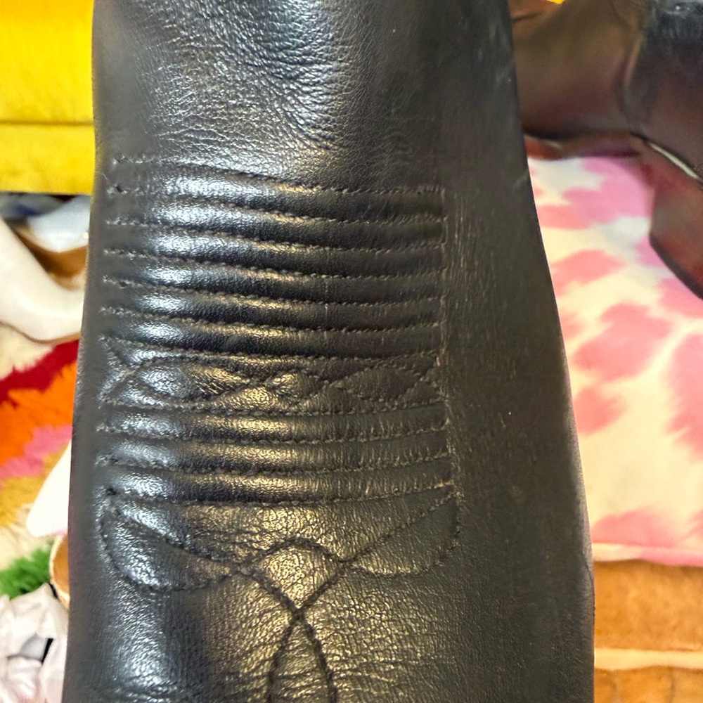 Tecovas The Daisy Black Cowhide Leather Western Ankle Boots w/ Stacked Heel 9 - Picture 12 of 14